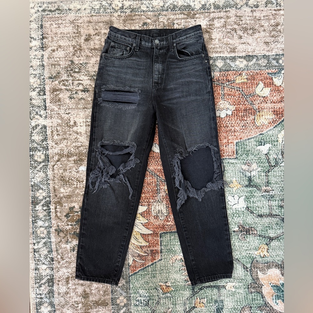 Carmar Black Distressed Jeans Size 27 High Rise Ripped Denim